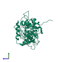 PDB entry 3fyj coloured by chain, side view.