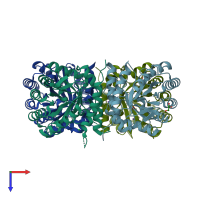 PDB entry 3fyp coloured by chain, top view.