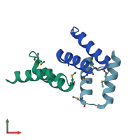 PDB entry 3fyr coloured by chain, front view.