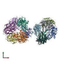 PDB entry 3fyu coloured by chain, front view.