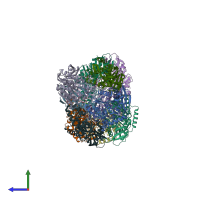 PDB entry 3fyu coloured by chain, side view.