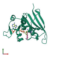 PDB entry 3fyv coloured by chain, front view.