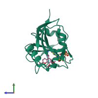 PDB entry 3fyw coloured by chain, side view.
