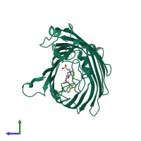 PDB entry 3fyx coloured by chain, side view.