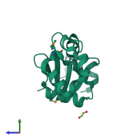 PDB entry 3fz4 coloured by chain, side view.