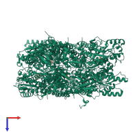 Homo hexameric assembly 1 of PDB entry 3fz6 coloured by chemically distinct molecules, top view.