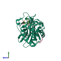 PDB entry 3fzc coloured by chain, side view.