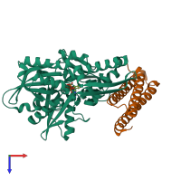 PDB entry 3fzf coloured by chain, top view.