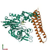 PDB entry 3fzm coloured by chain, front view.