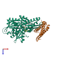 PDB entry 3fzm coloured by chain, top view.