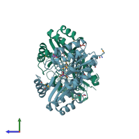 PDB entry 3fzq coloured by chain, side view.