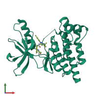 PDB entry 3fzs coloured by chain, front view.