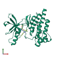 Monomeric assembly 1 of PDB entry 3fzt coloured by chemically distinct molecules, front view.