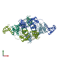 PDB entry 3fzv coloured by chain, front view.