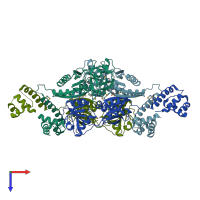 PDB entry 3fzv coloured by chain, top view.