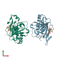 PDB entry 3fzy coloured by chain, front view.