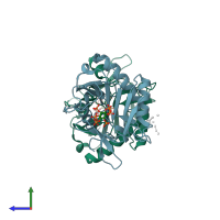 PDB entry 3fzy coloured by chain, side view.