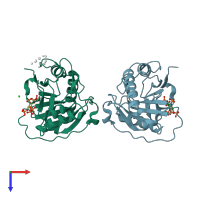 PDB entry 3fzy coloured by chain, top view.