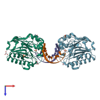 PDB entry 3g00 coloured by chain, top view.