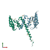 PDB entry 3g13 coloured by chain, front view.