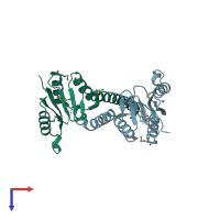 PDB entry 3g13 coloured by chain, top view.