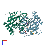 PDB entry 3g14 coloured by chain, top view.