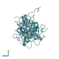 PDB entry 3g16 coloured by chain, side view.