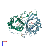 PDB entry 3g16 coloured by chain, top view.