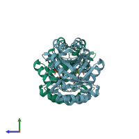 PDB entry 3g1a coloured by chain, side view.