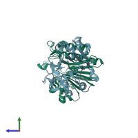 PDB entry 3g1k coloured by chain, side view.