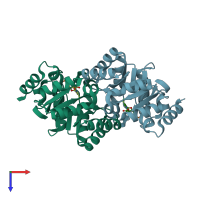 PDB entry 3g1v coloured by chain, top view.