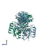 PDB entry 3g1w coloured by chain, side view.