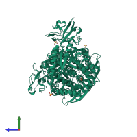 Homo dimeric assembly 2 of PDB entry 3g2g coloured by chemically distinct molecules, side view.