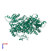 Homo dimeric assembly 2 of PDB entry 3g2g coloured by chemically distinct molecules, top view.