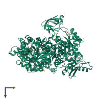 Homo dimeric assembly 3 of PDB entry 3g2g coloured by chemically distinct molecules, top view.