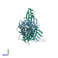 PDB entry 3g2q coloured by chain, side view.