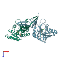 PDB entry 3g2q coloured by chain, top view.