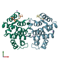 PDB entry 3g2t coloured by chain, front view.