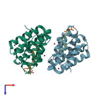 PDB entry 3g2v coloured by chain, top view.