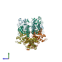 PDB entry 3g33 coloured by chain, side view.