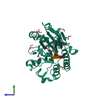 PDB entry 3g38 coloured by chain, side view.