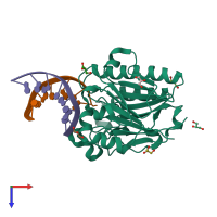 PDB entry 3g38 coloured by chain, top view.