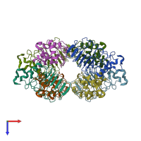 PDB entry 3g3a coloured by chain, top view.