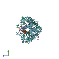 PDB entry 3g3c coloured by chain, side view.