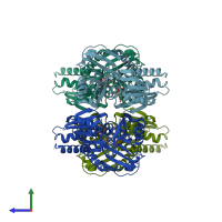 PDB entry 3g3e coloured by chain, side view.