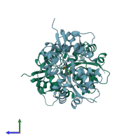 PDB entry 3g3g coloured by chain, side view.