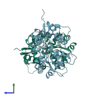 PDB entry 3g3h coloured by chain, side view.