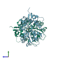 PDB entry 3g3i coloured by chain, side view.