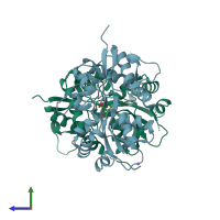 PDB entry 3g3j coloured by chain, side view.