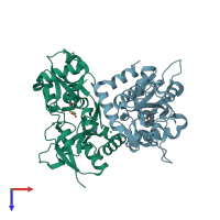 PDB entry 3g3j coloured by chain, top view.